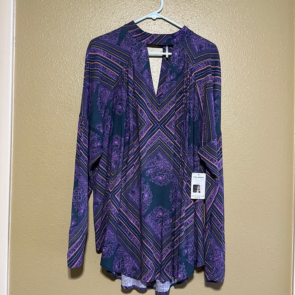 NWT Free People Walking on a Dream Tunic Purple Gray Boho Mini Dress Size M